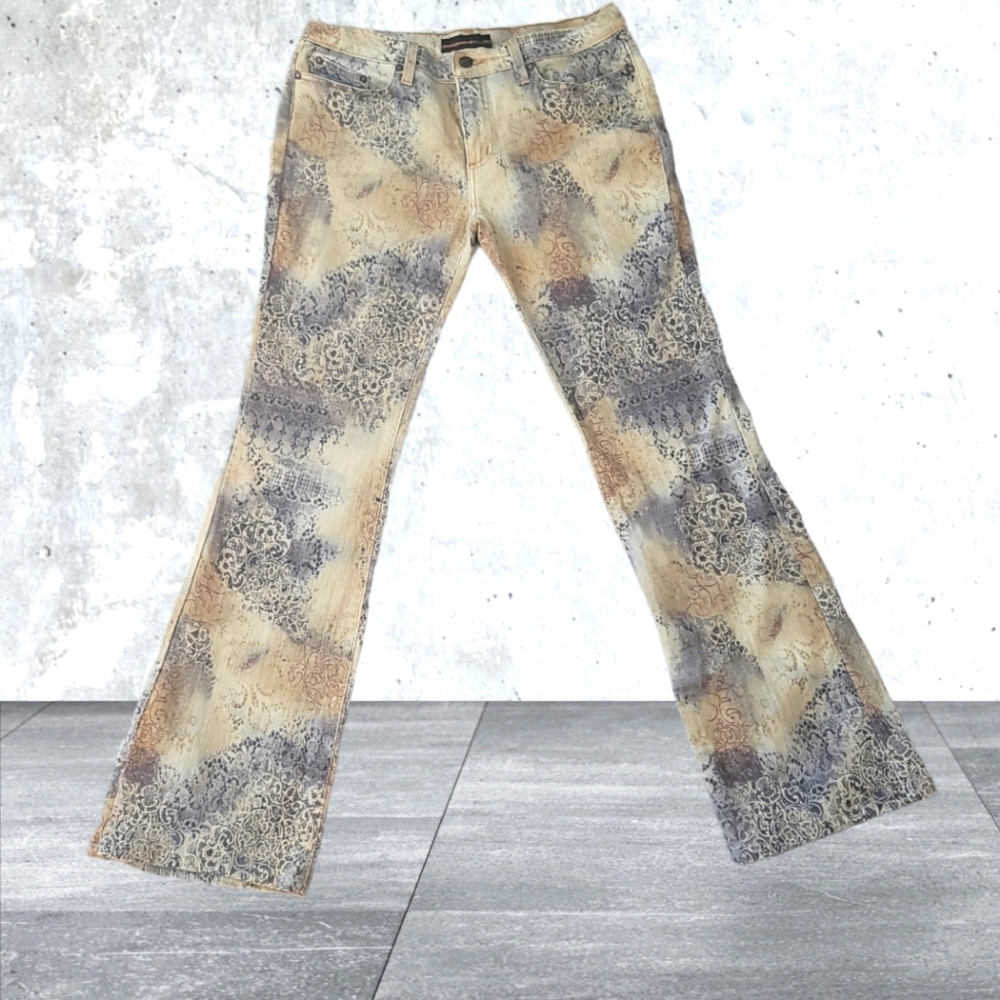 bebe Vintage NWOT  Paisley Print  Denim Stretch Jeans HTF - Picture 2 of 6